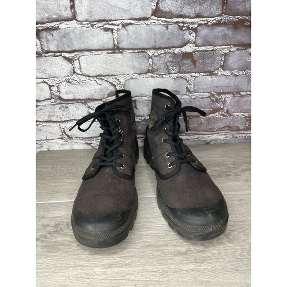 Palladium Black Canvas Fabric Turn Down Lace Up Combat Boots Men Sz 12M US/46EU - Picture 13 of 16